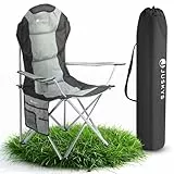 Juskys Campingstuhl Lido faltbar inkl. Getränkehalter, Seitentasche & Tragetasche - Camping Klappstuhl gepolstert mit Armlehne & Rückenlehne - Grau