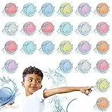ZWOOS 24 Stück Wasserbomben Wiederverwendbar, Schnell Befüllbare Silikon Wasserball für Kinder Erwachsene, Wiederverwendbare Wasserbomben für Wasserpark, Party, Pool, Familienspiel