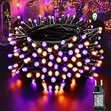 Moxled Halloween Deko Outdoor, 15M 100 LED Lichterkette Außen Strom mit Memory Funktion, 12 Modi Wasserdicht Halloween Lichterkette Lila Orange für Innen Garten Party Dekoration
