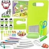 UPDOKIT Kindermesser 28-teiliges Kinder Küchenmesser Set mit Schneidebrett, Wellenschneider zum Kochen oder Schneiden von Obst Brot, Kindermesser ab 3 4 5 6 Jahre, Montessori Spielzeug Messer