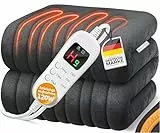 KESSER® Heizdecke aus Plüsch 180x130cm Grau TÜV SÜD GS geprüft | elektrische Wärmedecke mit Timer Abschaltautomatik | Kuscheldecke Decke | 7 Temperaturstufen | waschbar bis 40°C | Digitalanzeige