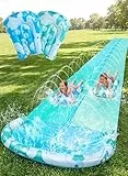 JOYIN 32,5ft/990.6cm Wasserrutsche und 2 aufblasbare Boards, extra Lange Doppel-Garten-Wasserrutsche mit Sprinkler für Kinder und Erwachsene, Sommer-Wasserspielzeug für den Garten, Blau, Hellblau