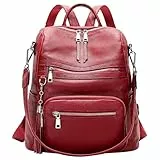 ALTOSY Echt Leder Rucksack Damen Elegant Convertible Schultertasche Frauen Uni mit Quaste (S106, Weinrot)