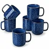 vancasso Kaffeebecher 6 Personen, STARRY Steingut Kaffeetassen Set 6er, 480ML Tassen Set mit Henkel, Teetasse Spülmaschinenfest Mikrowellenfest, Blau