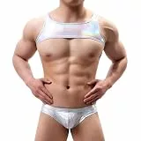 NICEYEA Herren Sexy Westen Höschen Set Weichy Unterwäsche Sexy Slip Höschen Bikini Klassische Low-Waist Dreieck Rückenfrei Verführung Eisseide Kunstleder Unterwäsche Set Club Kleidung