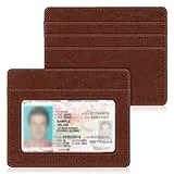 FINTIE Flache Geldbörse Kartenetui Ausweishülle, Premium Kunstleder RFID Schutz Slim Geldbeutel Kreditkartenetui mit ID-Fenster und Schnellzugriff-Fach für Herren Damen, Braun