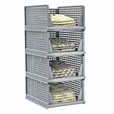 Yawinhe 4er Set Kleiderschrank Organizer Schubladenbox, Faltbaren Aufbewahrungsboxen Schrank Organizer, Plastik Trennwand Regal für Kleidung Küchen Schlafzimmer, 33 x 43 x 18,5 cm, Grau