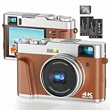 4K Digitalkamera 48MP Fotoapparat Autofokus mit 32G SD-Karte, Kompaktkamera Fotokamera mit Optischem Sucher 16X Zoom 2 Akkus Einfach zu Bedienen, Geeignet für Anfänger/Erwachsene/Jugendliche(Braun)