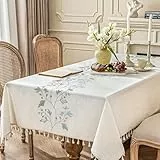 Figarge Tischdecke Rechteckig Baumwolle Leinen Tischtuch mit Quaste Abwaschbar Tischwäsche Falten Staubdicht Tischdecke für Kaffeetisch, Küche, Essen, Weihnachts Tischdekoration (140 x 180CM)