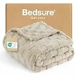 BEDSURE Kuscheldecke Flauschig - Fleecedecke & Wolldecke, Sofadecke, Schachbrettmuster Tagesdecke, Weiche Warme Karierte Decken für Zimmer Deko, Wohn- & Kuscheldecken, Hellbraun, 150 x 200 cm