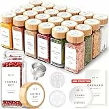 EDELHAUS Gewürzgläser Eckig Set mit Bambusdeckel (24 x 120ml) Gewürzstreuer mit Streueinsatz und 240 Etiketten Weiß - Holzdeckel Gewürzbehälter, Gewürzdosen, Gewürze organizer [11cm x 4,5cm]