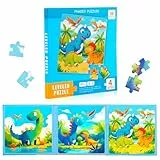 DQMOON Montessori Magnetisches Dinosaurier Puzzle ab 3 4 5 Jahre, 25-30-36 Teile Kinderpuzzle Lernspielzeug für Jungen Mädchen, Fördert Konzentration & Feinmotorik, Geburtstags