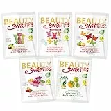 BeautySweeties All-In-One | Fruchtig süße & saure Fruchtgummi, 100% vegan | Fünf leckere Sorten: Schmetterlinge, Süße Kronen, Saure Katzen, Matcha-Sonnen und zuckerfreie Häschen | je 125g