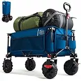 TIMBER RIDGE XXL Bollerwagen Faltbar 200L Breite Reifen Handwagen Klappbar mit Bremsen Seitentasche Getränkehalter Verstellbarer Griff Strandwagen für Alle Gelände Camping Einkaufen 100kg Belastbar
