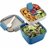 Roysmart Lunchbox Auslaufsichere Bento Box mit 1 Gabel, 1500ml Bento Box, Brotzeitbox Nachhaltig Auslaufsicher, 3 Fächer Salatbox-to-go für Schule,Arbeit,Picknick, Reisen,Camping