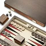 Lingle 36,83 cm Premium Natur-Walnuss Backgammon-Set, Enthält 30 Kunsthorn-Damen, 2 Walnuss-Würfelbecher und 5 Holz-Würfel, Klassisches Zwei-Spieler-Strategiebrett