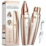 VG VOGCREST Augenbrauen-Gesichtstrimmer 2 in 1 Wiederaufladbare Gesichtshaarentfernung und Augenbrauenrasierer - Gesicht Lippen Körper Schmerzloser Gesichtsrasierer mit eingebauter LED (Rosé gold)