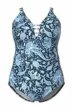 Ulla Popken Damen große Größen Übergrößen Plus Size Badeanzug, Meerjungfrau, Softcups, recycelt dunkelblau 46 846763750-46