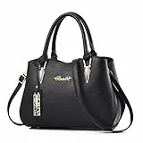 BestoU Damen Handtasche Schwarz Leder groß Damen Schultertasche Frauen Umhängetasche (Schwarz)