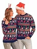 Totatuit Weihnachtspullover Herren Christmas Sweater mit Rentiermuster Strickpulli Langarm Warme Strickpullover Rundhals Pullover für Weihnachten Party im Winter