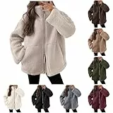Generisch Teddyjacke Damen Winter Teddyfleece Jacke Doppelschieber Reißverschluss Winterjacke Thermal Teddy Wintermantel Einfarbig Revers Fleecejacke Flauschig Plüschjacke Outdoor Fleecemantel