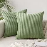 Slozzi 2er Set Kordsamt Kissenbezug Bohnengrün 45x45cm Kissenbezüge Kissenhülle Sofakissen Dekokissenbezug Couchkissen Weich für Sofa Schlafzimmer Wohnzimmer Balkon