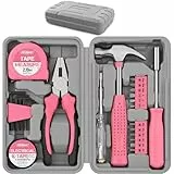 Hi-Spec 24-tlg. Kleiner Werkzeugkoffer für Frauen – Rosa-Mini-Werkzeug-Set mit Hammer und Schraubenzieher Set. Pinke Werkzeugbox ideal für WG-Zimmer und unterwegs