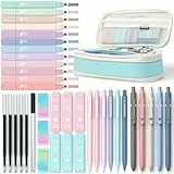 Four Candies 39 Stück Schulsachen mit Mäppchen, 12 Pastell Textmarker, 5 Gelstifte, 6 Druckbleistift Set, Aesthetic Stifte und Coole Sachen für Teenager Mädchen School Stuff Clean Girl (Blauer)