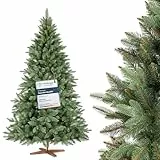 FAIRYTREES Weihnachtsbaum künstlich, Nordmanntanne Premium 180 cm, Naturgetreue Spritzguss Elemente, Made in EU, Künstlicher Weihnachtsbaum mit handgefertigtem Ständer aus Eschenholz