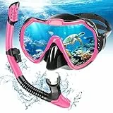 Mengine Schnorchelset Erwachsene, Dry Schnorcheln Set mit Schnorchel und Taucherbrille, Anti-Fog&Anti-Leck wasserdichte Tauchmaske für Erwachsene(Pink)