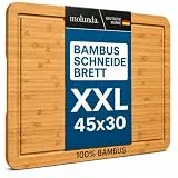 Molunda Schneidebrett Holz - Antiseptisches Hochwertiges Bambus Küchenbrett, Groß mit Griffen und Saftrille - Zertifiziertes FSC® Servierbrett schnittfest und messerschonend Cutting Board, 45x30x2 cm