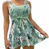 SMMZRF Badeanzug Einteiliger Badeanzug Mit Tropischem Druck Und Knoten Vorne, Damenkleid, Strandmode, Schwimmset-Gas-L