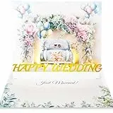 FITMITE 3D Pop-up Hochzeitskarte mit Musik & Licht – Handgemacht mit Auto und Blumenbogen – Ideal als Geschenk zur Hochzeit, Verlobung oder zum Jubiläum.