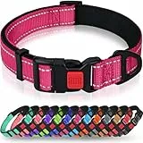 Taglory Hundehalsband Reflektierend, Weich Gepolstertes Neopren Nylon Halsband Hund mit Sicherheitsschnalle und Metall D-Ring, Verstellbares Hundehalsband für Mittelgroße Hunde, Hot Pink