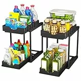 StowBin Küchen Organizer, 2 Pack Unter Waschbecken Regal mit 4 Haken, Spülschrank Organisation, Badezimmer Organizer, Schrank Organisation, Ordnungssystem für Küche