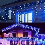 LEDYA 4,5m Eisregen Lichterkette Außen, Weihnachtsbaum Eiszapfen mit Stecker, IP44 Wasserdicht, 8 Modi,Lichtervorhang Aussen Innen Deko für Fenster, Garten, Balkon Blua und Kaltweiße Inner