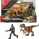 Mattel Jurassic World Rebirth Mensch & Dinosaurier Figuren-Set, Duncan Kincaid & Velociraptor, Movie Accurate 9,5 cm Maßstab, bewegliches Sammlerstück