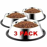 WEDAWN Hundenäpfe aus Edelstahl, 2,2 Tassen/510 ml, Katzennapf für Wasser und Futter mit Gummiboden, Haustiernäpfe für mittelgroße Hunde, Katzen und Kaninchen, 3 Stück