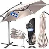 KESSER® Alu Ampelschirm LED Solar Ø350cm Inkl. Abdeckung Fernbedienung Kurbelvorrichtung Kurbelschirm mit Ständer 360° Funktion UV-Schutz Aluminium Wasserabweisend Garten-Schirm Marktschirm Taupe
