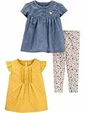 Simple Joys by Carter's Baby Mädchen 3-Piece Assorted Playwear-Set, Jeans/Senfgelb/Weiß Floral, 4 Jahre