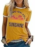 WIEIYM Damen Bring On The Sunshine T Shirt Kurzarm Rundhals Freizeit T-Shirt Sommer Tee Shirt Vintage Oberteile Oben(Gelb, S)