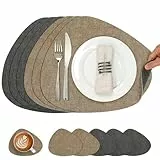 Chitomars Tischsets Kunstleder und Untersetzer, Tischsets Abwaschbar Doppelseitigen rutschfest Platzsets Rund Lederoptik Platzdeckchen Teller Untersetzer (6er Set, Grau Beige)
