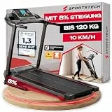Sportstech F10 Laufband für Zuhause klappbar, bis 10 km/h, Deutsche Qualitätsmarke, 120 kg belastbar, 3 Steigungsstufen, Handpulssensoren, App-Funktion, Tabletholder, LED's, leise, kompakt
