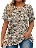 Rapbin Damen Plus Size T-Shirt V-Neck Große Größen Kurzarm Oversized Tee Sommer Tops Casual Lockere Oberteil Blusen 2025 (Leopardenmuster, 3XL)