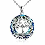 AOBOCO Baum des Lebens Halskette, 925 Sterling Silber Göttin Baum Anhänger mit Kristall von Austria, Schmuck Geschenke für Frauen(Silber)