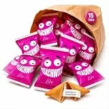 Glückskekse Flachwitze 15er Packung pink | Glückskekse lustige Flachwitze für Kinder und Erwachsene zur Party, Geburtstag, Candybar, Geschenk | Kekse frisch gebacken vegan & made in Germany