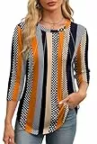 XIEERDUO Damen Bluse 3/4 Arm Tshirt Shirt Top Tunika Pullover Langarmshirt Oberteile Sommer Herbst Winter Streifen Punkt XL