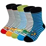 PUTUO Jungen Kinder Socken Kindersocken: Jungs Baumwolle Tiere Motiv Sneaker Socken - Bunt Witzig Lustige Sneakersocken Gestreift Strümpfe Größe 31-34 Dinosaurier 5 Paare
