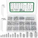 Foliv 676 Stück Madenschrauben Sortiment Set Edelstahl M3 M4 M5 M6 M8 Madenschrauben/Innensechskant Gewindestifte DIN 913,Sechskantkopf Schrauben mit Schraubenschlüssel für Türgriff, Türklinke