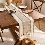 Skcess Table Runner Welle mit Streifen Muster Quasten, Tischläufern Baumwolle Tischläufer Braun, Dekostoff Landhausstil Tischdecke Läufer für Esszimmer, Party & Urlaub Dekoration, 30x120cm